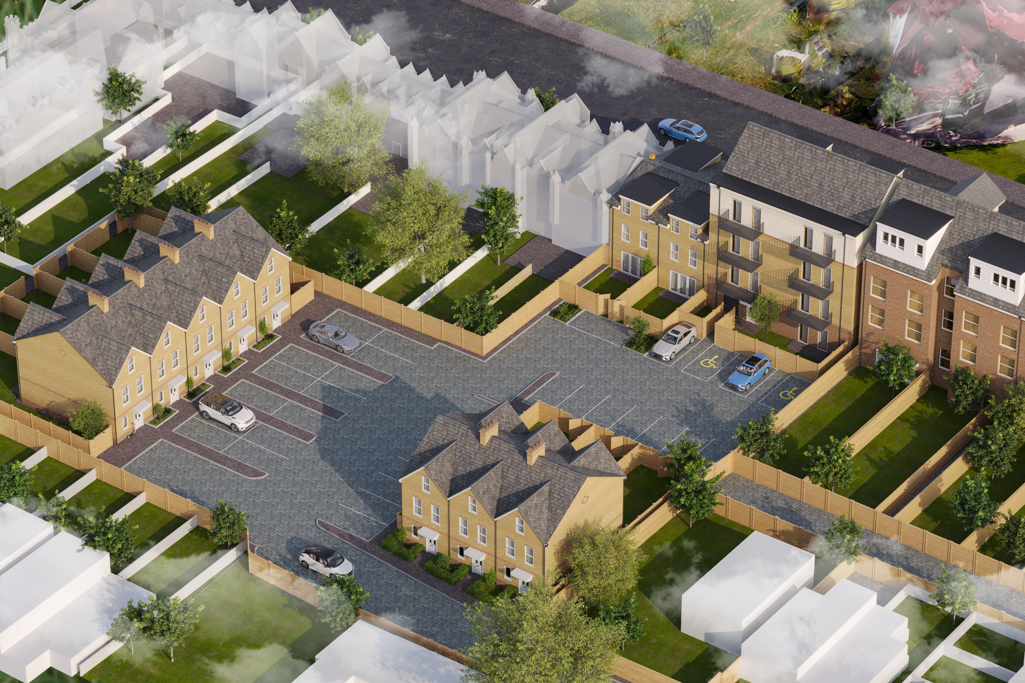 CGI aerial site overview all blocks